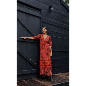 NWT Farm Rio Pink Croco Short Sleeve Maxi Dress